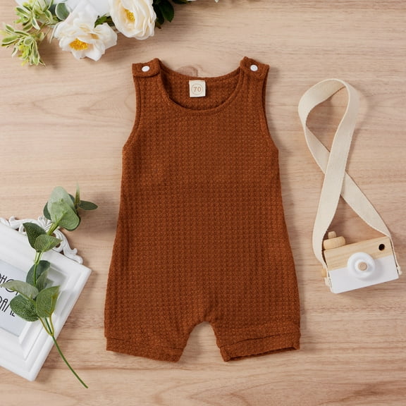 Nrmvnmi Newborn Baby Boys Girls Rompers Solid Color Round Neck Sleeveless Cotton Bodysuit Jumpsuit One Piece Outfit Clothes