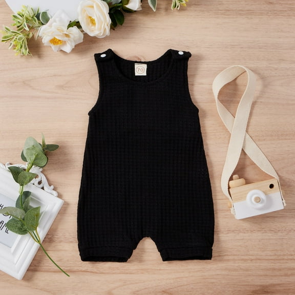 Nrmvnmi Newborn Baby Boys Girls Rompers Solid Color Round Neck Sleeveless Cotton Bodysuit Jumpsuit One Piece Outfit Clothes