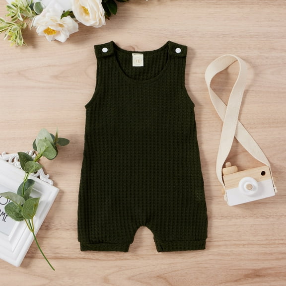 Nrmvnmi Newborn Baby Boys Girls Rompers Solid Color Round Neck Sleeveless Cotton Bodysuit Jumpsuit One Piece Outfit Clothes