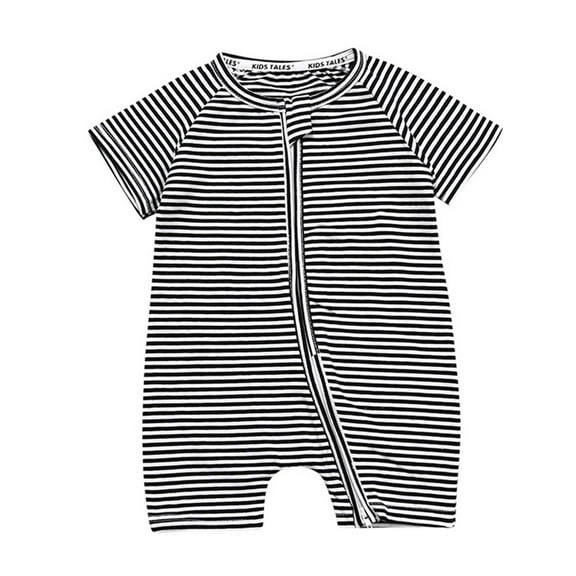 Nrmvnmi Newborn Baby Boys Girls Zip Up Rompers Round Neck Short Sleeve Cotton Striped Bodysuit Jumpsuit One Piece Outfit Clothes