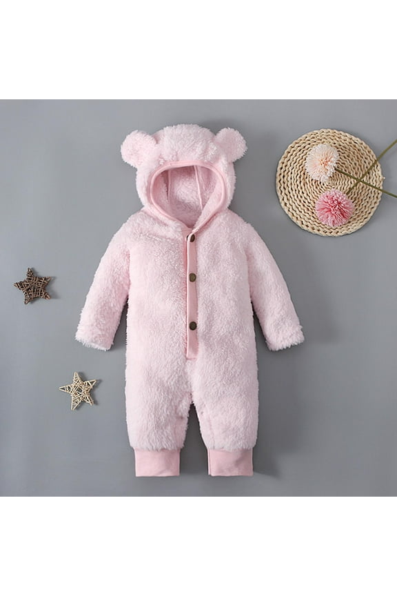 Newborn Baby Clothes Jumpsuit Cute Fleece Hooded Solid Color Snowsuit Bodysuits Registry for Baby Essentials Stuff
