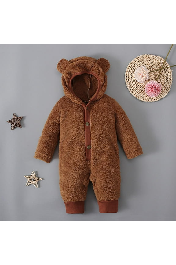 Newborn Baby Clothes Jumpsuit Cute Fleece Hooded Solid Color Snowsuit Bodysuits Registry for Baby Essentials Stuff