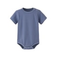 thumbnail image 1 of Nrmvnmi Newborn Baby Girl Boy Basic Romper Cotton Solid Color Short Sleeve Striped Plain Bodysuit Clothes Ideal Gift Blue-6 Months, 1 of 3