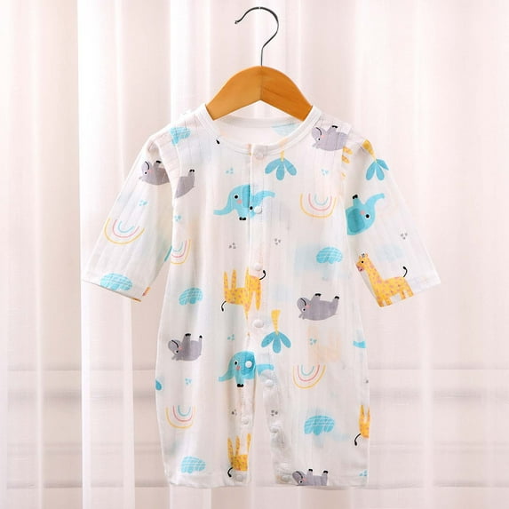 Nrmvnmi Newborn Baby Girls Boys Rompers Pajamas Cute Graphic Prints Jumpsuit Crew Neck Long Sleeve Pants Button Down One-Piece Sleepwear Comfortable Cotton Nightwear Loungewear