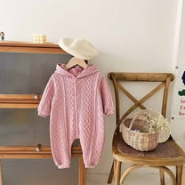 Nrmvnmi Newborn Infant Baby Girls Boys Knitted Sweater Jumpsuit Solid Color Animal Ears Hooded Jumpsuit Autumn Knit Sweater Long Sleeve Winter Baby Romper Girl