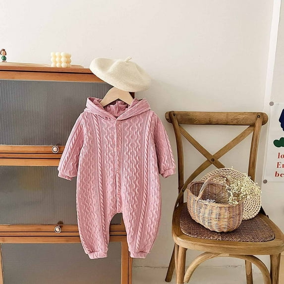 Nrmvnmi Newborn Infant Baby Girls Boys Knitted Sweater Jumpsuit Solid Color Animal Ears Hooded Jumpsuit Autumn Knit Sweater Long Sleeve Winter Baby Romper Girl