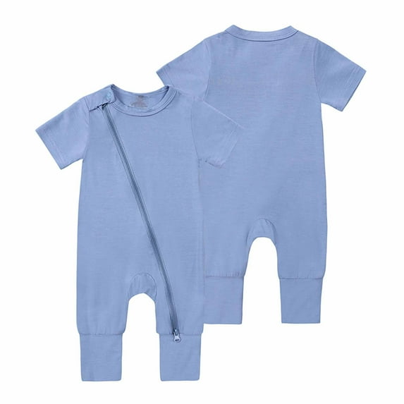 Nrmvnmi Newborn Toddler Baby Girls Boys Bodysuit Summer Solid Color Short Sleeve Cotton Zipper One-piece Romper Jumpsuit Pajama