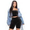 thumbnail image 1 of Nrmvnmi Oversized Denim Jacket Distressed Boyfriend Jean Coat Jeans Trucker Jacket Tassel Back Crop Denim Coat for Women Girls Light Blue, 1 of 8