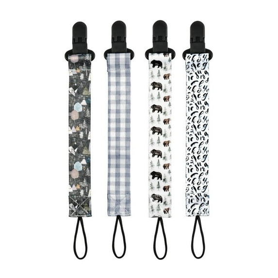 Nrmvnmi Pacifier Clip for Boys and Girls 4 Pack Graphic Print Pacifier Holder Fits All Pacifiers & Teething Toys Modern Unisex Baby Necessary
