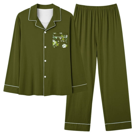 Nrmvnmi Pajama Sets For Women Solid Color Nightwear Sets Lapel Long Sleeve Button Down Sleepwear Tops With Pocket And High Elastic Waist Ankle Length Pants Loungewear 2 Piece Sets