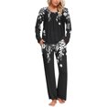 thumbnail image 1 of Nrmvnmi Pajamas Sets For Women Graphic Prints Sleepwear Sets Fold Crew Neck Long Sleeved Pullover Tops And Elastic Waist Long Pants With Pocket Comfortable Fall Loungewear Sets, 1 of 1