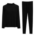 thumbnail image 1 of Nrmvnmi Pajamas Sets For Women Solid Color Sleepwear Sets Half High Collar Long Sleeve Built-in Bra Pullover Tops And High Elastic Waist Pants Soft Breathable Loungewear Nightwear Sets, 1 of 1