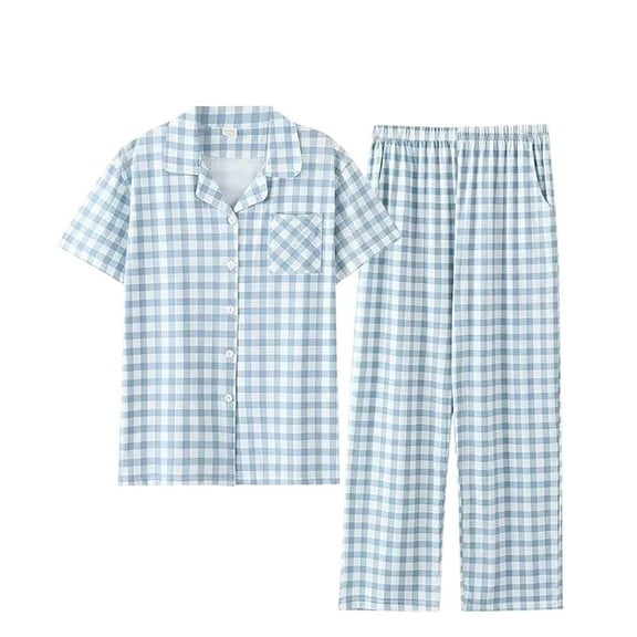 Nrmvnmi Pajamas Sets For Men Plaid Graphic Prints Sleepwear Sets Flip Collar Short Sleeved Button Cardigan Tops With Pocket And Elastic Waist Long Pants Comfortable Fall Loungewear Sets