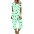 thumbnail image 1 of Nrmvnmi Pajamas Sets For Women Fashion Graphic Prints Sleepwear Sets Crew Neck Short Sleeve Pullover Tops And Elastic Waisted Capri Pants Comfortable Loungewear Sports Pajama Sets, 1 of 1