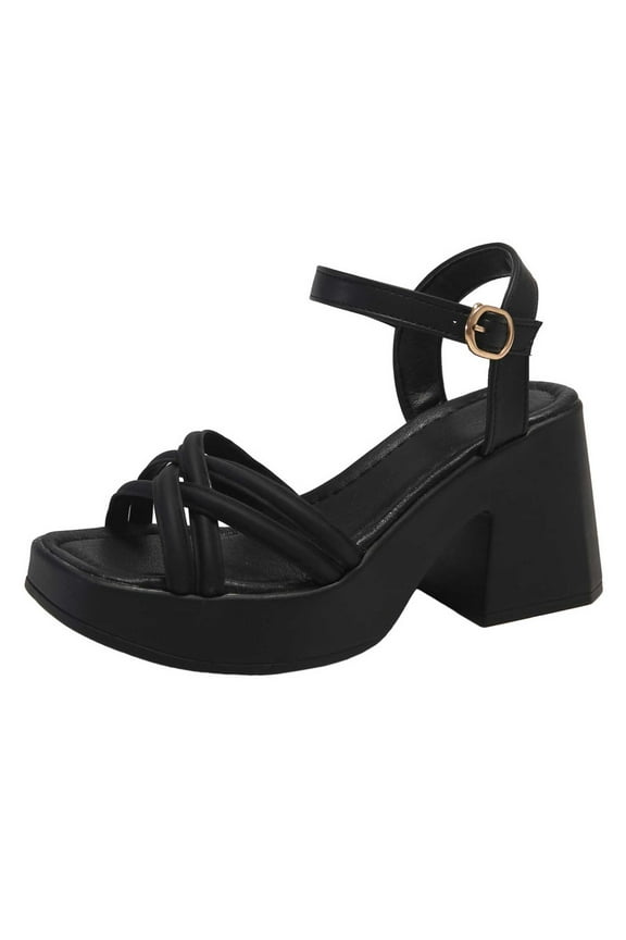 Platform Heels for Women High Block Chunky Open Toe Ankle Strap Heels Strap Cross Wedding Party Evening Dress Pumps Sandals Shoes Black Mothers Day Gifts