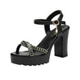 thumbnail image 1 of Nrmvnmi Platform Heels for Women Rhinestone High Block Chunky Open Toe Ankle Strap Heels Wedding Party Evening Prom Dance Dress Pumps Sandals Shoes Black Mothers Day Gifts, 1 of 9