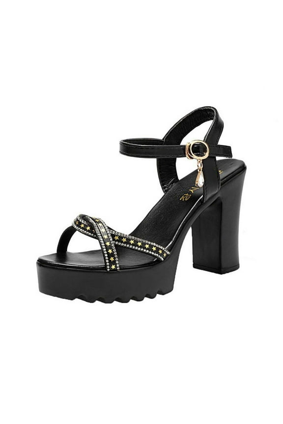 Platform Heels for Women Rhinestone High Block Chunky Open Toe Ankle Strap Heels Wedding Party Evening Prom Dance Dress Pumps Sandals Shoes Black Mothers Day Gifts