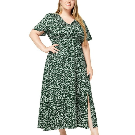 Nrmvnmi Plus Size Womens Floral Boho Summer Dress Casual Wrap V Neck Short Sleeve Belted Beach Bohemian Maxi Dress Green 4XLMothers Day Gifts
