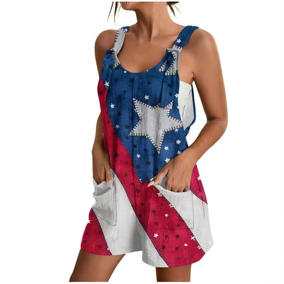 Nrmvnmi Short Jumpsuits for Women American Flag Print Overall Romper Casual Pocket Front Independence Day Romper Women's Jumpsuit Multicolor LMothers Day Gifts