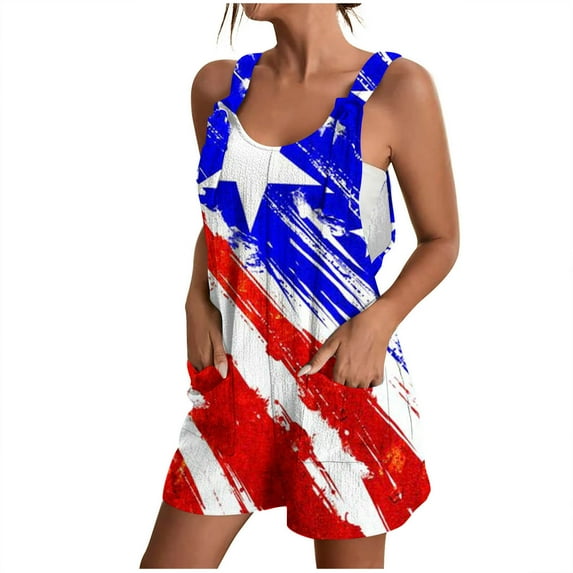 Nrmvnmi Short Jumpsuits for Women American Flag Print Overall Romper Casual Pocket Front Independence Day Romper Women's Jumpsuit Multicolor LMothers Day Gifts