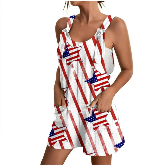 Nrmvnmi Short Jumpsuits for Women American Flag Print Overall Romper Casual Pocket Front Independence Day Romper Women's Jumpsuit Multicolor MMothers Day Gifts