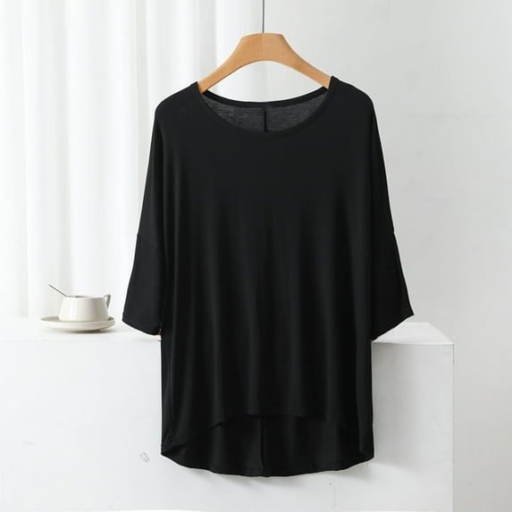 Nrmvnmi Sleep Shirts for Women - Pajama Tops for Women,Modal Round Neck Solid Color Pajamas Top