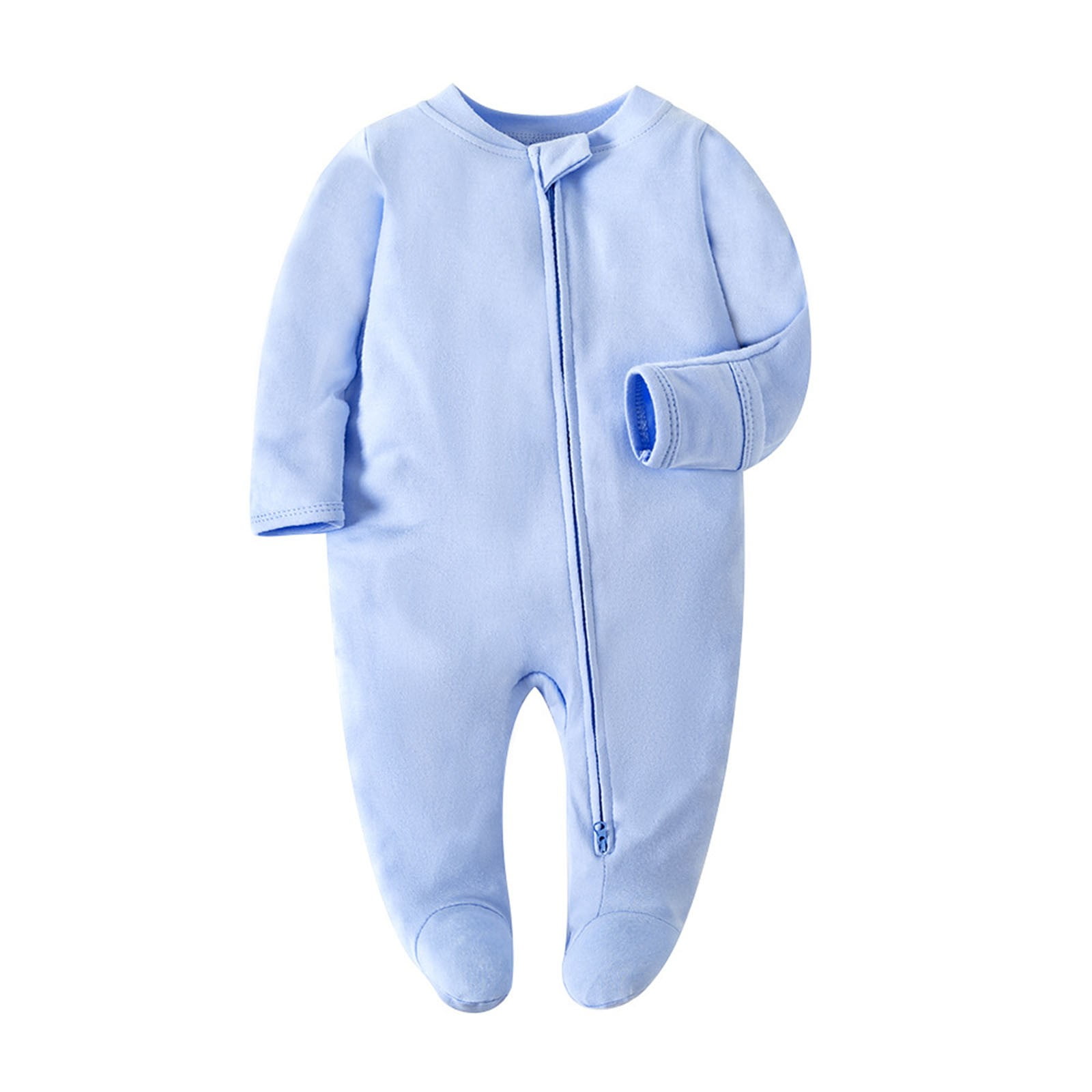 Nrmvnmi Solid Color Cotton Baby Footie Pajamas with Mittens Newborn Soft Zip Sleeper Walmart