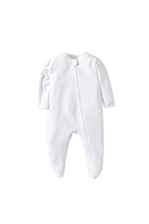 Solid Color Cotton Baby Footie Pajamas with Mittens Newborn Soft Zip Sleeper