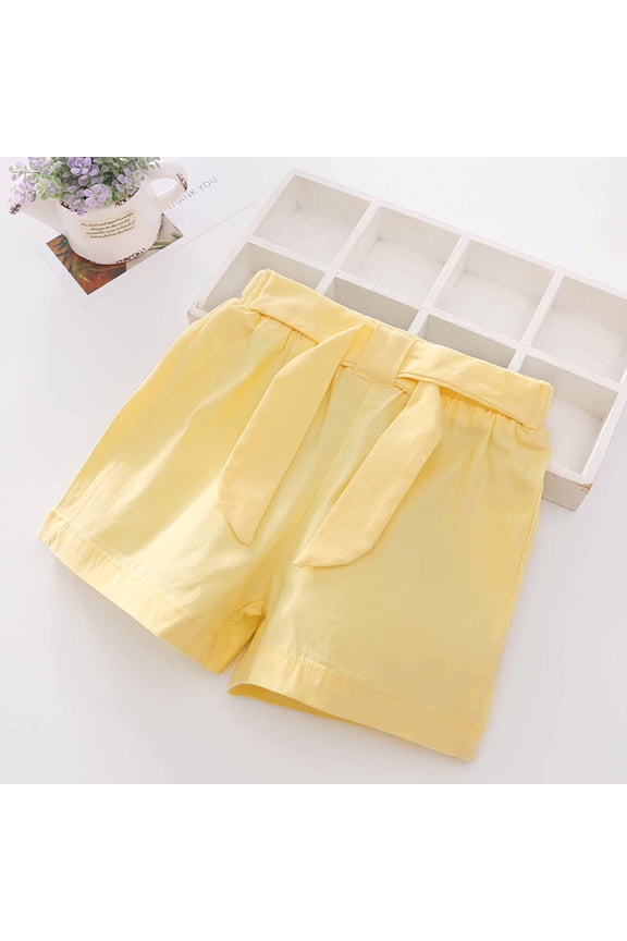 Summer Casual Girls' Shorts Elastic Waist Outwear Hot Pants Streamer Solid Color Cotton Shorts Casual Shorts