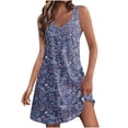 thumbnail image 1 of Nrmvnmi Summer Dresses for Women 2024 Beach Loose V Neck Sleeveless Mini Dress Floral Printed Casual Sundress with Pockets Boho Floral T-Shirts Dress Tank Dresses Blue MMothers Day Gifts, 1 of 6