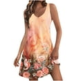 thumbnail image 1 of Nrmvnmi Summer Dresses for Women 2024 Beach Loose V Neck Sleeveless Mini Dress Floral Printed Casual Sundress with Pockets Boho Floral T-Shirts Dress Tank Dresses Orange 2XLMothers Day Gifts, 1 of 6