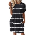 thumbnail image 1 of Nrmvnmi Summer Dresses for Women 2024 Casual Striped T Shirt Dress Loose Roll Up Short Sleeve Round Neck Tunic Dress with Pocket for Women Black XLMothers Day Gifts, 1 of 6