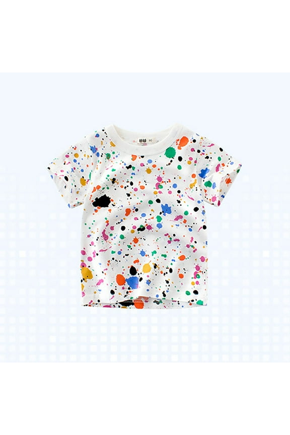 Summer New Shirts For Boys Girls Round Neck Short Sleeve Tie Dye White Cotton T-shirt Casual Top For 1-8 Years