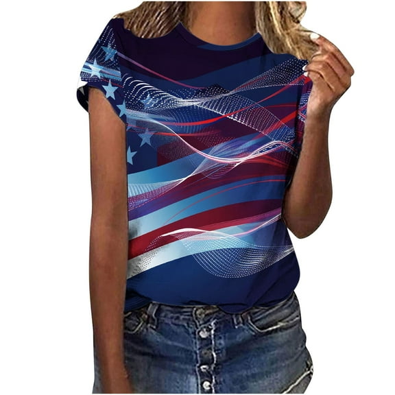 Nrmvnmi Summer Saving 2024 American Flag Tie-Dye Shirt Women Patriotic Shirts 4th of July Tops Red White and Blue Shirts USA Flag Star Stripe Tees For Women Gifts