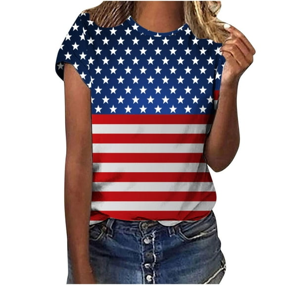 Nrmvnmi Summer Saving 2024 American Flag Tie-Dye Shirt Women Patriotic Shirts 4th of July Tops Red White and Blue Shirts USA Flag Star Stripe Tees For Women Gifts