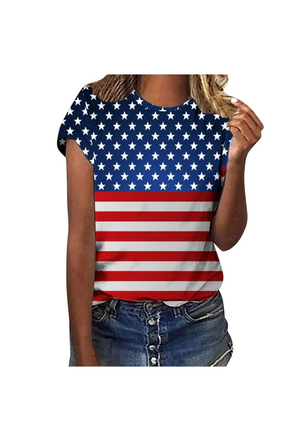 Summer Saving 2024 American Flag Tie-Dye Shirt Women Patriotic Shirts 4th of July Tops Red White and Blue Shirts USA Flag Star Stripe Tees For Women Gifts