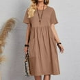 thumbnail image 1 of Nrmvnmi Summer Saving 2024 Baggy Crew Neck Dress for Women Casual Comfy Cotton Short Sleeve Tunic Beach Dresses with Pockets For Womens Gifts, 1 of 6