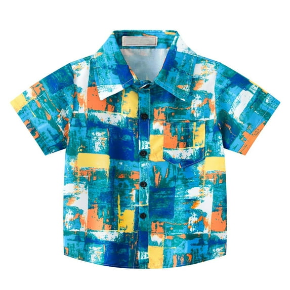 Nrmvnmi Summer Saving 2024 Boys' And Girl' 4th of July Button Down Shirt - Casual Short Sleeve Woven Cotton Hawaiian Shirt - Kids' Collared Shirt for Kids