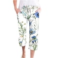 thumbnail image 1 of Nrmvnmi Summer Saving 2024 Capri Pants for Women Casual Floral Prints 2024 Summer Drawstring Elastic High Waist Pants Independence Day Straight Wide Leg Plus Size Lounge Capris, 1 of 4