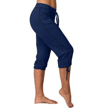 Nrmvnmi Summer Saving 2024 Capri Pants for Women Casual Summer Drawstring Elastic Waist Linen Pant Straight Wide Leg Cropped Trouser with Pockets For Womens Gifts