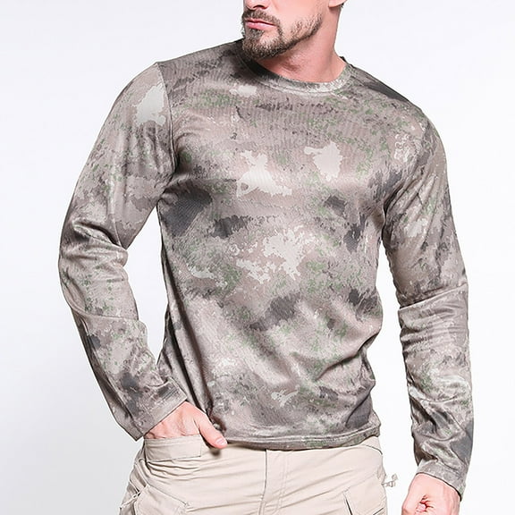 Nrmvnmi Summer Saving 2024 Men's Hunting Sun Shirt UPF 50 Lightweight Camo Performance Long Sleeve Stretch Fishing Hiking Tactical Tees For Mens Gifts