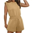 thumbnail image 1 of Nrmvnmi Summer Saving 2024 Rompers for Women Summer Cap Sleeve Adjustable Drawstring Waistband Crewneck Casual Outfits with Pockets For Womens Gifts, 1 of 9