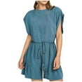 thumbnail image 1 of Nrmvnmi Summer Saving 2024 Rompers for Women Summer Cap Sleeve Adjustable Drawstring Waistband Crewneck Casual Outfits with Pockets For Womens Gifts, 1 of 7
