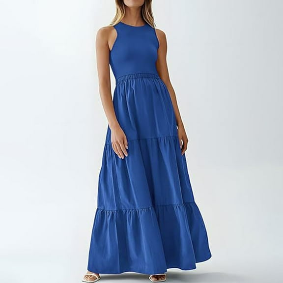 Nrmvnmi Summer Saving 2024 Sundresses for Women 2024 Sleeveless Cute Petite Mini Dress Tiered Summer Flowy Boho Sundress Beach Wear For Womens Gifts