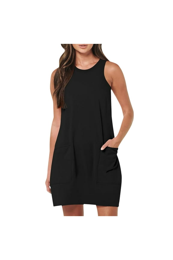 Summer Saving 2024 Sundresses for Women 2024 Sleeveless Cute Petite Mini Dress Tiered Summer Flowy Boho Sundress Beach Wear For Womens Gifts