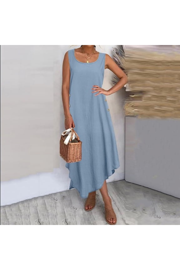 Summer Saving 2024 Sundresses for Women 2024 Sleeveless Cute Petite Mini Dress Tiered Summer Flowy Boho Sundress Beach Wear For Womens Gifts