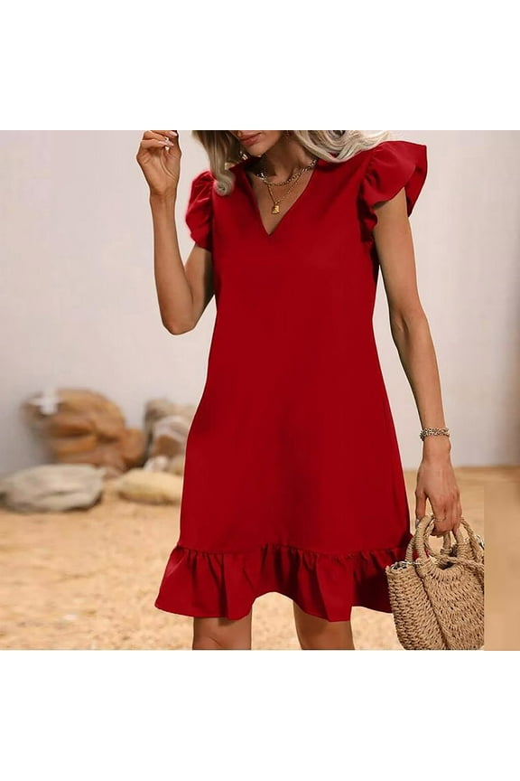 Summer Saving 2024 Sundresses for Women 2024 Sleeveless Cute Petite Mini Dress Tiered Summer Flowy Boho Sundress Beach Wear For Womens Gifts