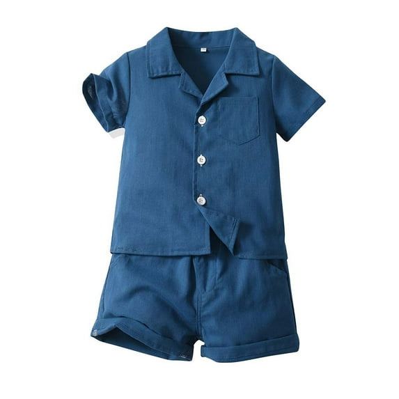 Nrmvnmi Summer Saving 2024 Toddler Boys Dress Clothes Kids Solid Color Short Sleeve Button Down Shirt Solid Color Shorts Boys Summer Gentleman Suit Outfit