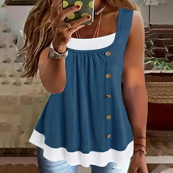 Nrmvnmi Summer Saving 2024 Women 3/4 Sleeve Shirts Casual V Neck Raglan Color Block Tops Button Up Blouse For Women Gifts