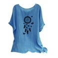 thumbnail image 1 of Nrmvnmi Summer Saving 2024 Women's Cotton Linen Button Short Sleeve Shirts Summer Loose Crew Neck Casual Boho Top Vintage Embroidered Blouse Tops, 1 of 5